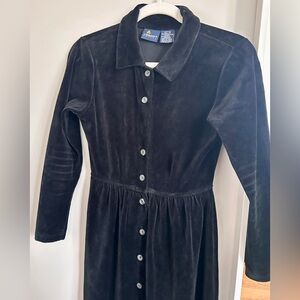 Black velvet midi dress with button-up front and collar by Liz Claiborne